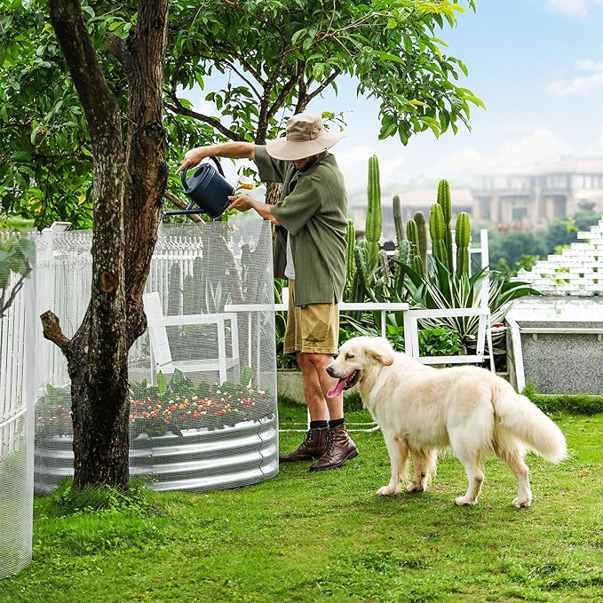 PG-0227 Garden Bed Kit 8 inch Round Metal Planter Box for Vegetables, Rubber Strip Edging and Weed Barrier Included