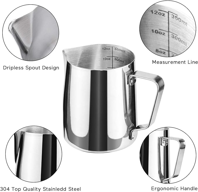 PG-0166 Stainless Steel Milk Frothing Pitcher Cappuccino Pitcher Pouring Jug Espresso Cup Creamer Cup for Latte Art