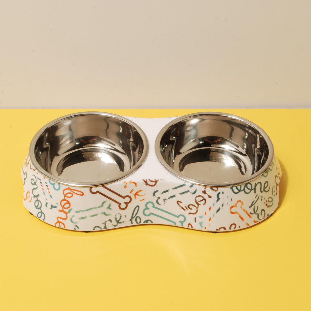 Melamine Plastic Bone Dog Food Double Bowls