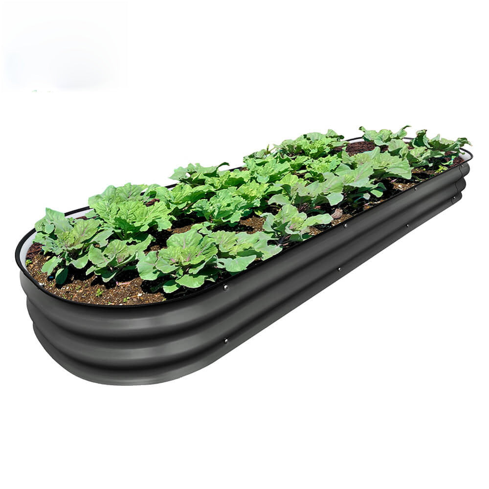 PG-0228 Garden Bed Kit 4N1-8 inch Oval Metal Planter Box for Vegetables, Rubber Strip Edging and Weed Barrier Included