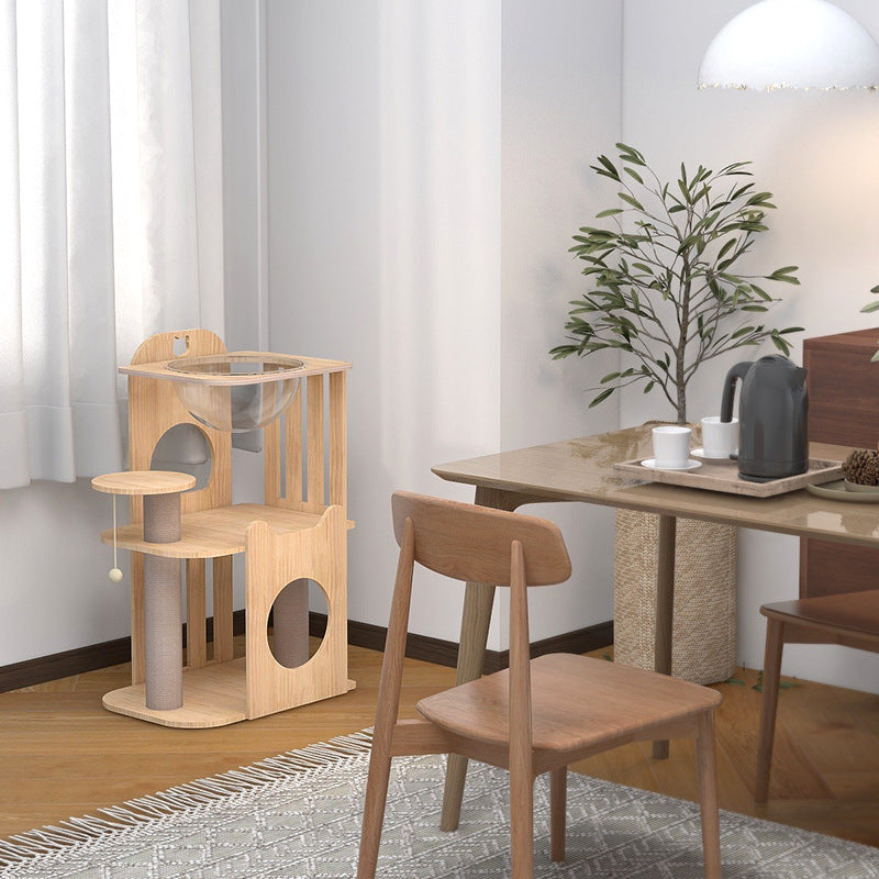 PG-0479 Solid wood cat climbing space capsule small cat litter cat claw board integrated cat tree householder jump toy