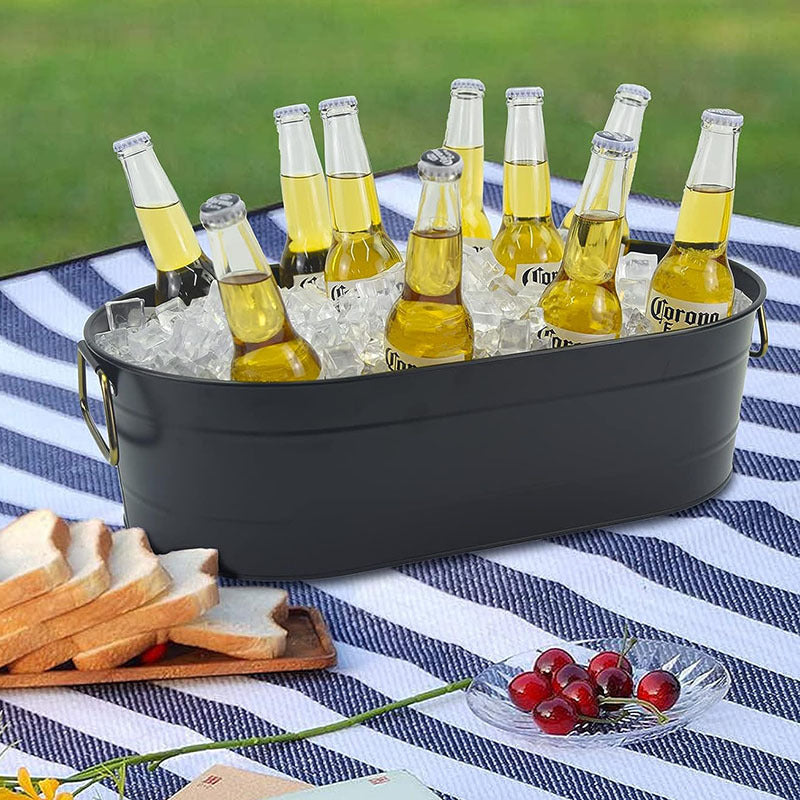PG-0221 Farmhouse Metal Galvanized Beverage Tub, Beer, Wine, Ice Holder - Ice Buckets for Parties, 1.45 Gallons Rustic Vintage Storage Oval Bucket Bin