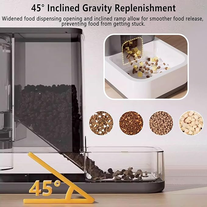 PG-0320 Gravity Cat Food and Water Dispenser Automatic Dog Feeder Waterer 2 in 1 Auto Pet Food and Water Bowl Set Self Feeding for Puppy Kitten