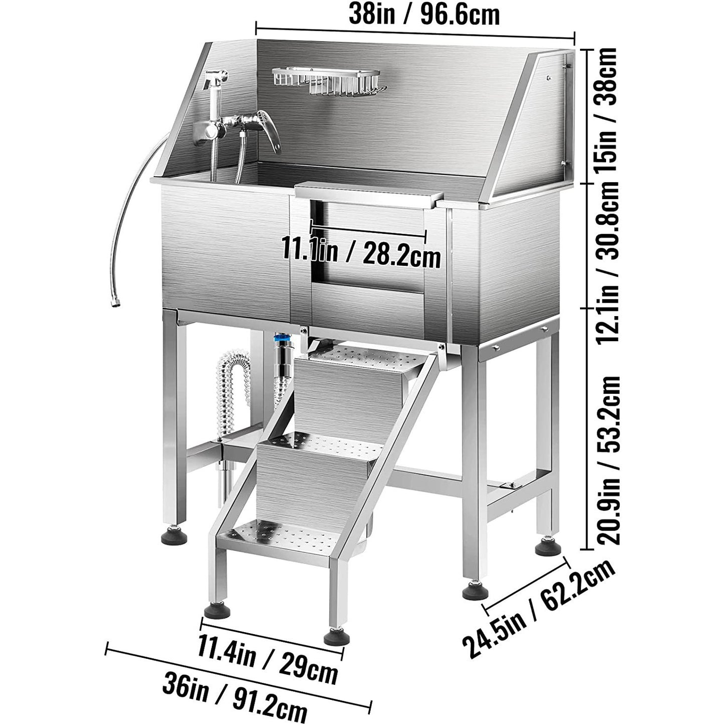 PG-0469 Pet grooming bathtub portable 38 inch stainless steel 304 pet wash station dog spa shower bath tub bathtub