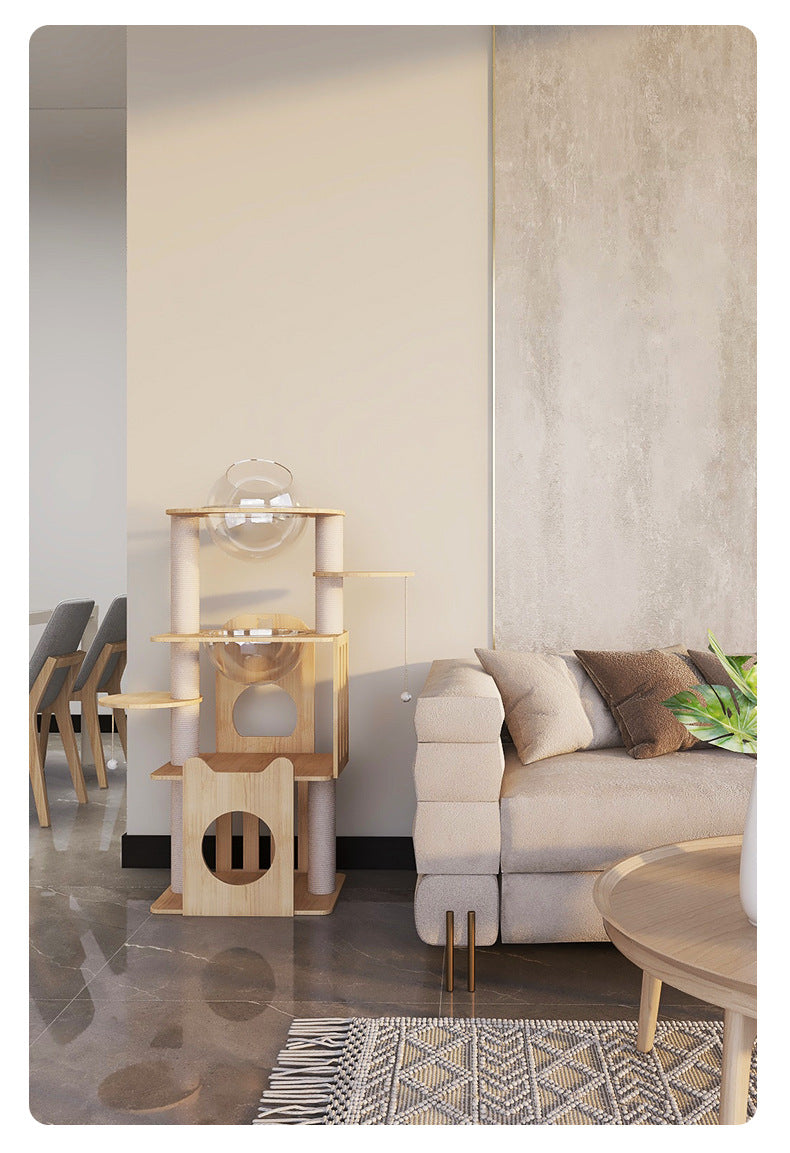 PG-0482 Rocket Solid wood cat climbing space capsule small cat litter cat claw board integrated cat tree householder jump toy