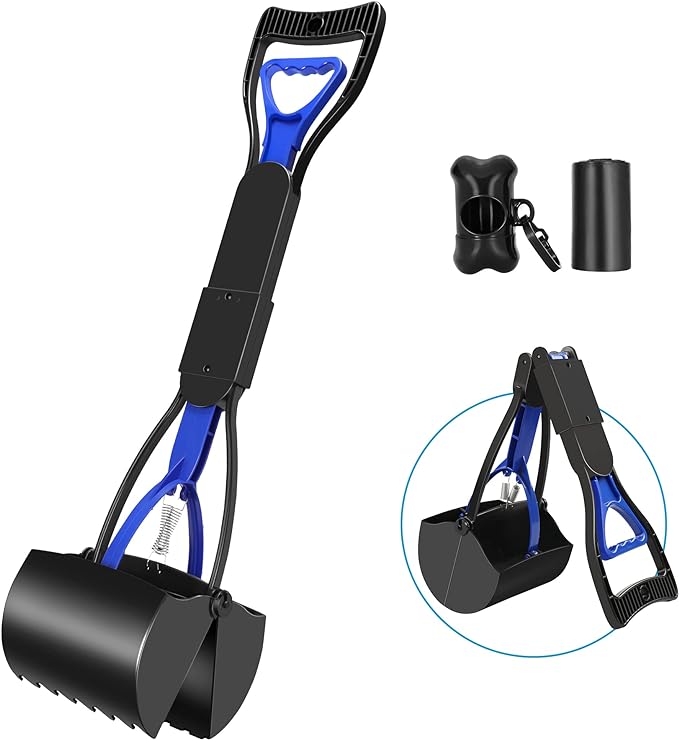 PG-0274 Pooper Scooper for Large Small Dogs, Folding Dog Poop Scooper, Durable Spring and Premium Materials, Easy to Use for Grass, Dirt, Gravel Pick Up Shovel with Bags