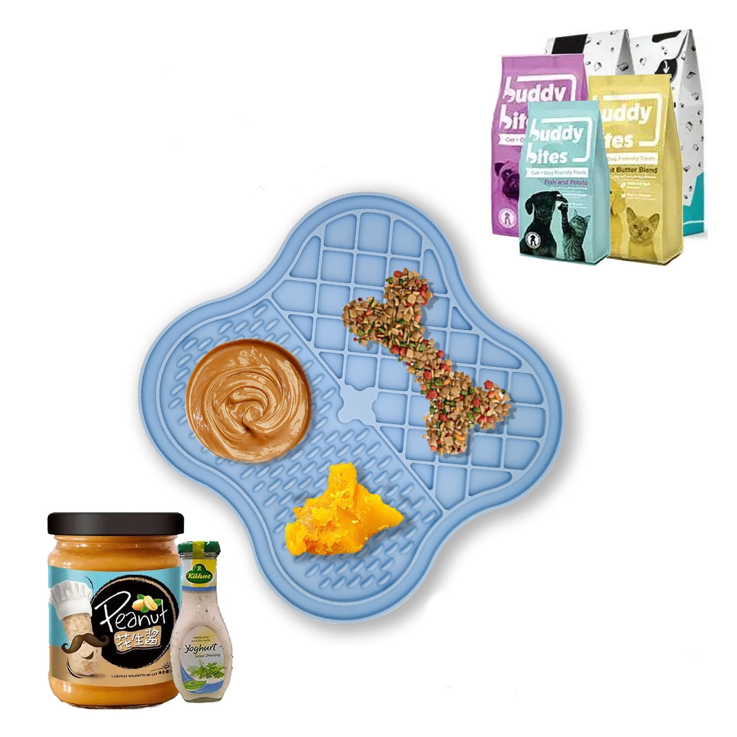 PG-0309 Licking Mat for Dogs and Cats,Dog Food Lick Mat with Suction Cups,Slow Feeder mat& Non-Slip Design,Boredom & Anxiety Reducer,Calming Mat for Bathing,Grooming,and Nail Trimming