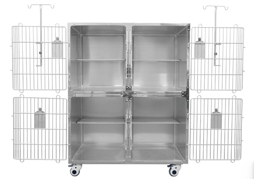 PG-0462 Stainless steel double four-compartment cat cage Pet store foster breeding isolation bin Animal hospital infusion hospital cage