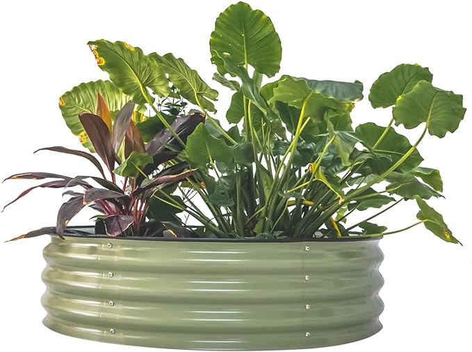 PG-0232 garden Raised Garden Bed Kits, 11" Tall Round Modular Metal Raised Planter Bed for Vegetables Flowers Patio Ground Planter Box