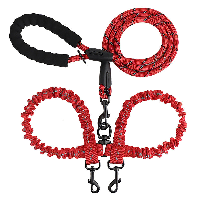 PG-0203 Comfortable Dual Dog Leash Tangle Free with Shock Absorbing Bungee Reflective 2 Dog Leashes