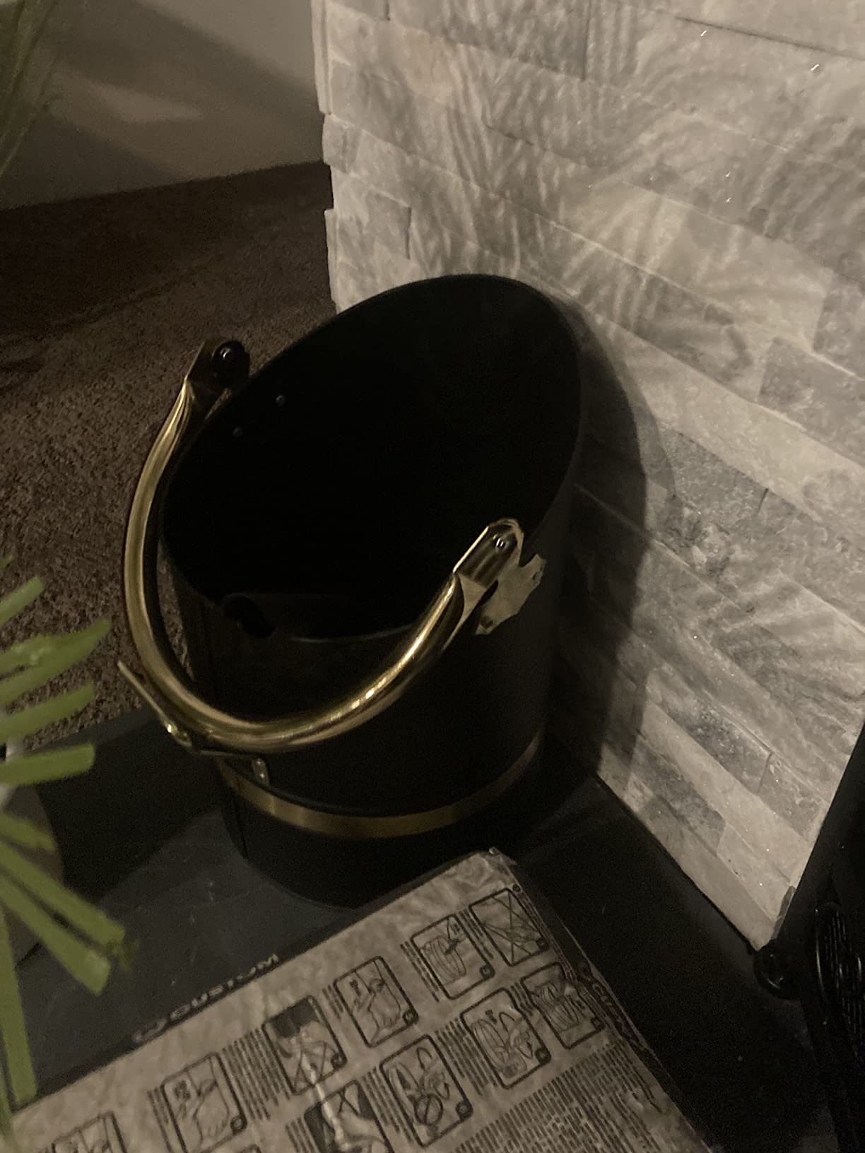 PG-0218 Fireplace Ash Bucket - Black Metal Bucket with Handle for Fire Ash Charcoal and Coal - Home Wood Burner Pit Fireplace Accessories