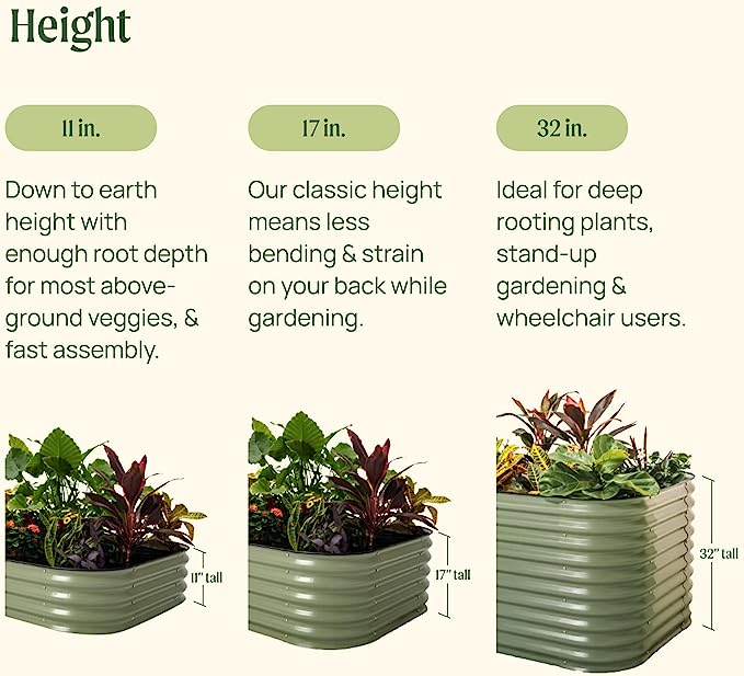 PG-0238 17" Tall 2 in 1 Metal Raised Planter Bed for Vegetables Flowers Ground Planter Box