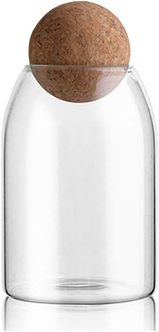 PG-0186 Glass Storage Container with Ball Cork, Cute Decorative Organizer Bottle Canister Jar with Air Tight Wood