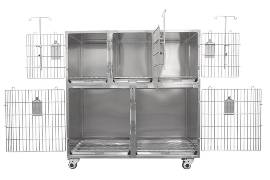PG-0463 Stainless steel double five-compartment cat cage Pet store foster breeding isolation bin Animal hospital infusion hospital cage