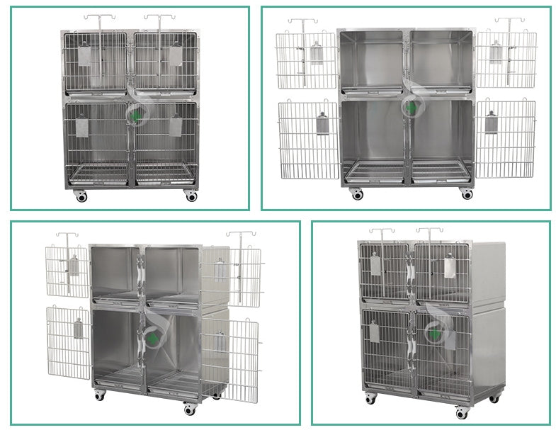PG-0464 Stainless steel double four-compartment cat cage Pet store foster breeding isolation bin Animal hospital infusion hospital cage