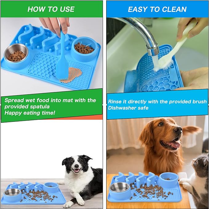 PG-0312 Slow Feeder Bowl Lick Mat for Dogs, Silicone Interactive Pet Food Mat Feeding Licking Pad for Large/Medium/Small Breed Dogs Cats, Bloat Stop Anxiety Relief Healthy Eating Puzzle Mat with Suction Cups