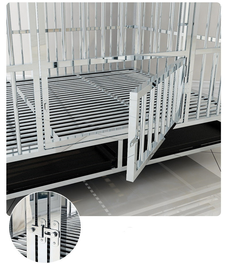 PG-0456 Foldable Stainless steel dog cage With feeding door Series Large dog folding small dog square kennel with toilet indoor pet cage