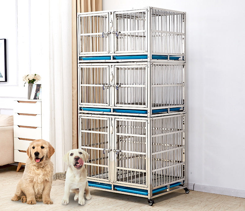 PG-0445 78 Three-Deck Veterinary Stainless Steel Dog Kennel Cages Equipment Animal Cages