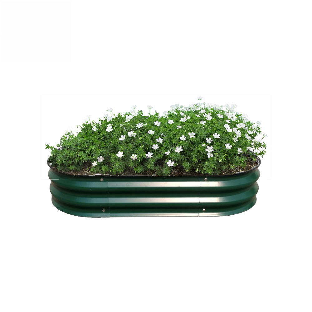 PG-0226 Garden Bed Kit 8 inch Oval Metal Planter Box for Vegetables, Rubber Strip Edging and Weed Barrier Included