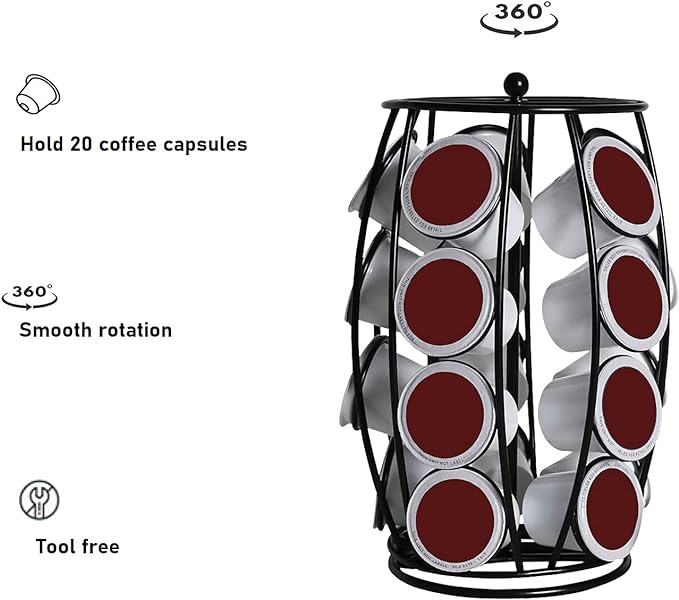 PG-0179 K Cup Carousel Coffee Pod Holder Kcup Organizer Coffee Station Coffee Décor Storage for Counter, Holds 20 Coffee Pods