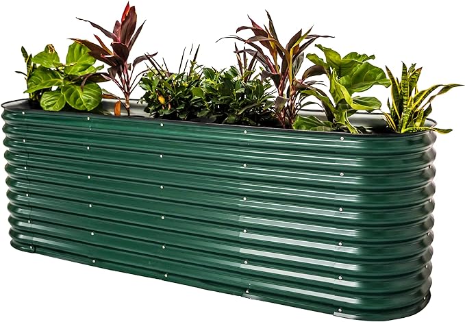 PG-0249 garden 32" 12 in 1 Extra Tall Raised Garden Bed Kits Modular Raised Planter Box for Vegetables Flowers Fruits Oval Metal Raised Garden