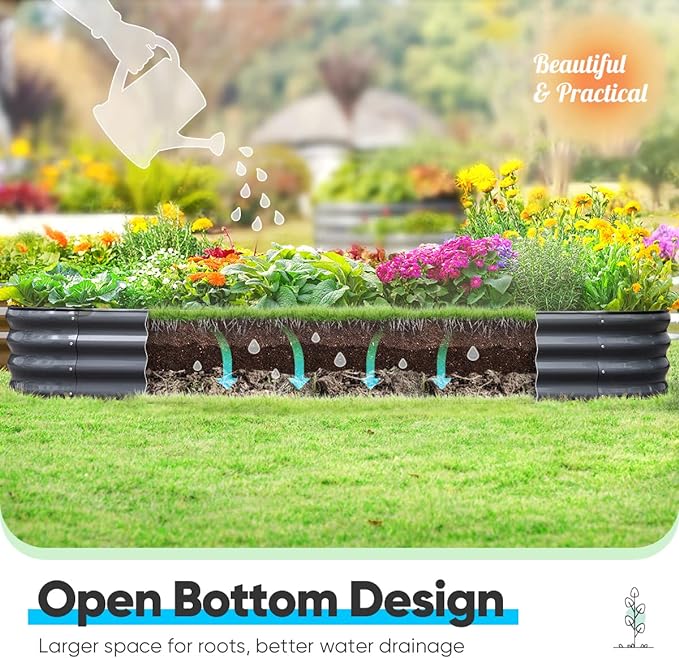 PG-0236 Garden Bed Kits, 11" Tall Oval Modular Metal Raised Planter Bed for Vegetables Flowers Patio Ground Planter Box