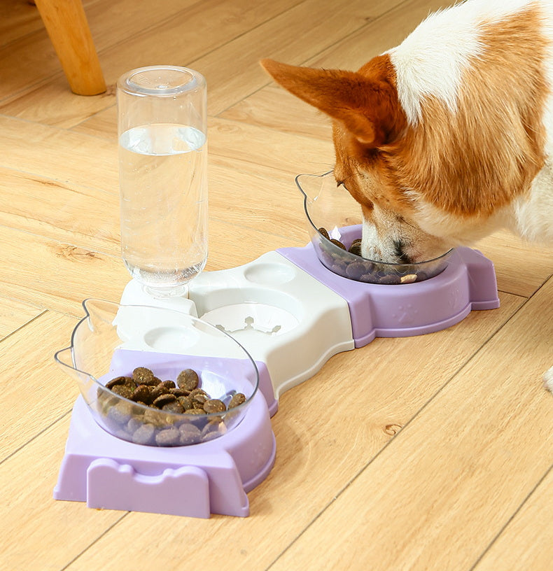 PG-0335 Splice with drinking bottle Double bowl multi-functional pet bowl wet mouth dog automatic water feeder dog rice bowl