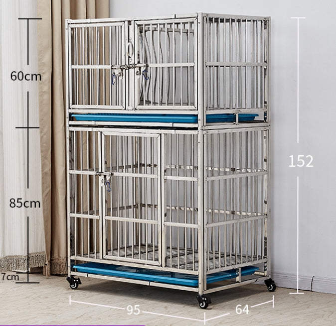 PG-0369    95 Double cage&three rooms Stainless steel dog cage Mother cage Hospital cage combination cage isolation cage Foster cage Display cage Pet store foster cage