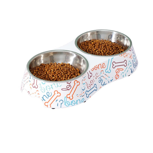 Melamine Plastic Bone Dog Food Double Bowls