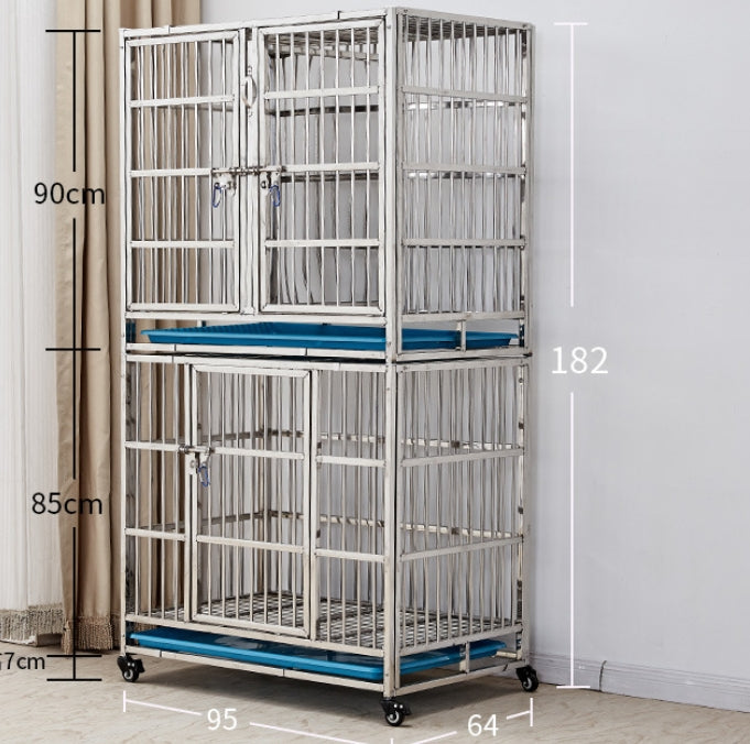 PG-0369 95 Gaiola dupla e três quartos Gaiola para cães de aço inoxidável Gaiola mãe Gaiola hospitalar gaiola combinada gaiola de isolamento Gaiola adotiva Gaiola de exibição Gaiola adotiva para loja de animais de estimação 