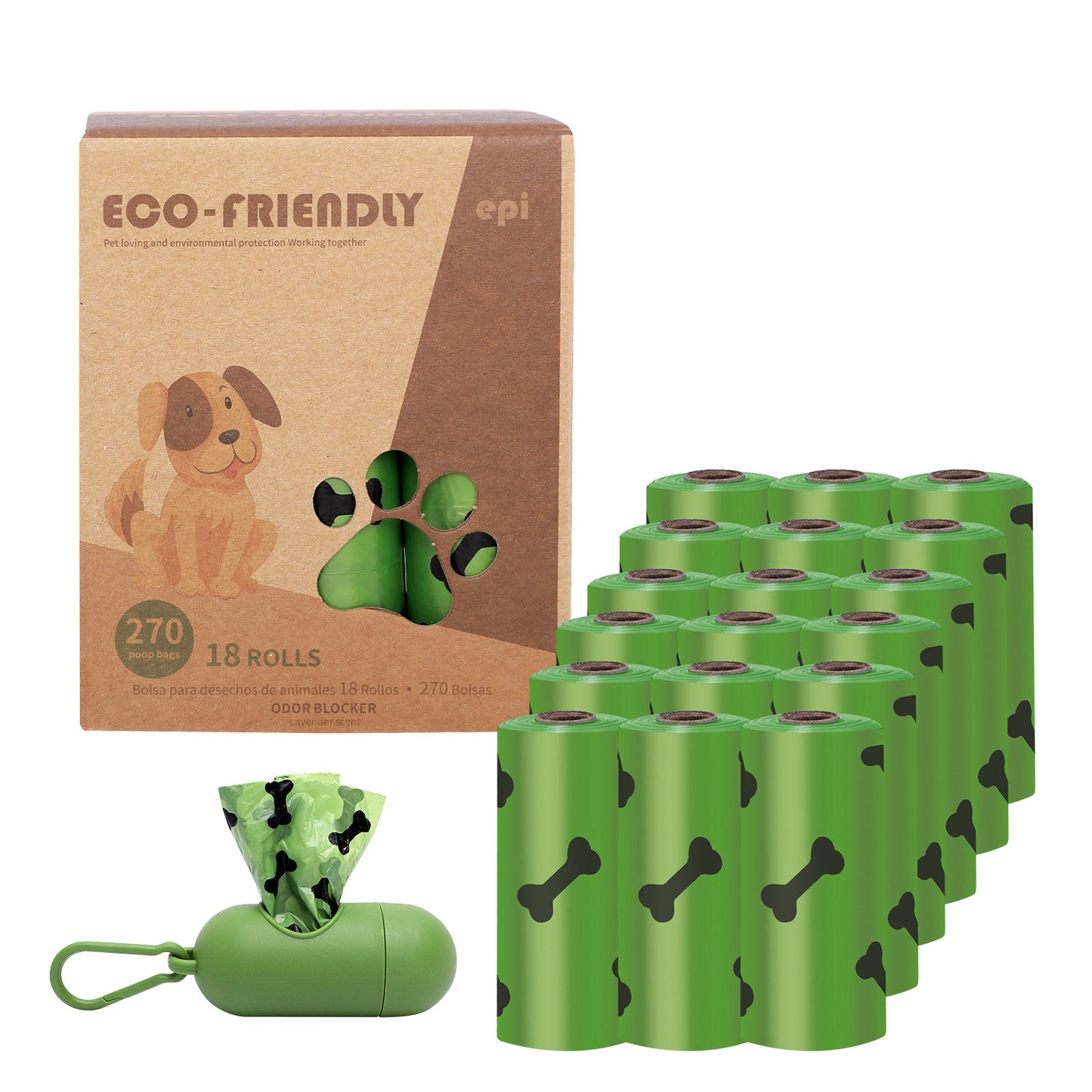 Dog Poop Bags With Green Dispenser