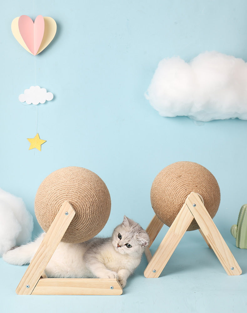 “L” Cat scratching board Cat toy Wooden cat scratching ball grinding claw hand wrapped sword rope cat climbing frame durable cat scratching post