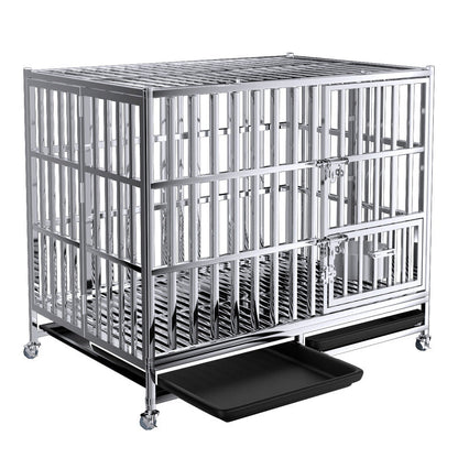 PG-0358   Foldable Stainless Steel Dog Crate Pet Kennel Foldable Dog Kennels Dog Cage Pet Playpen with Lockable Wheel