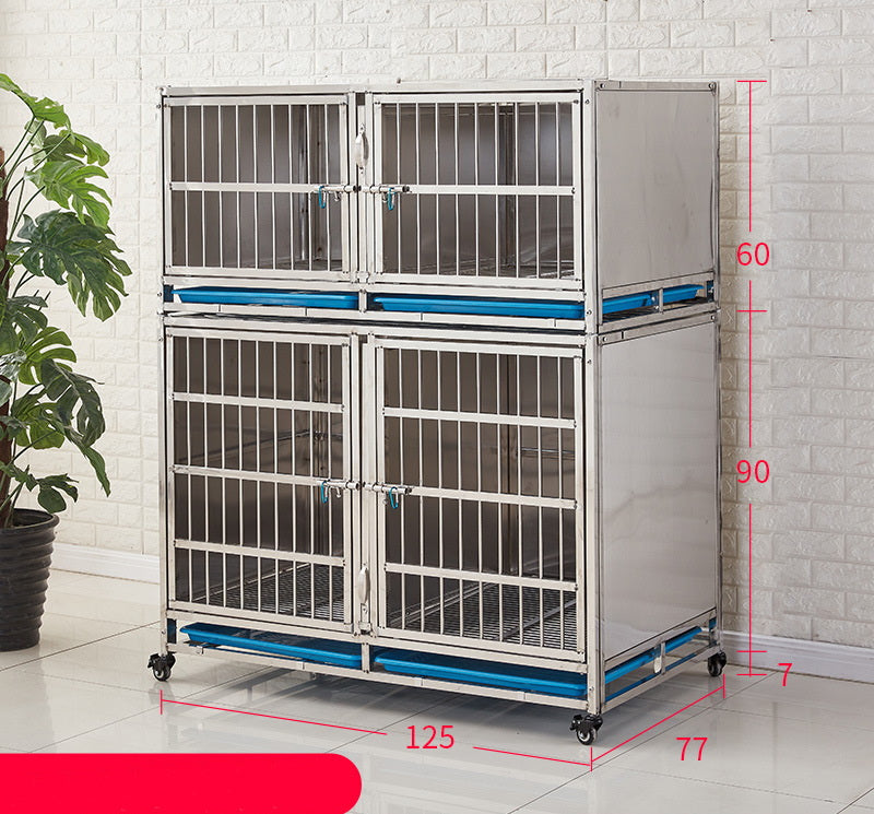 PG-0407   125  Two layers & Four Rooms Veterinary Stainless Steel Dog Kennel Cages Equipment Animal Cages