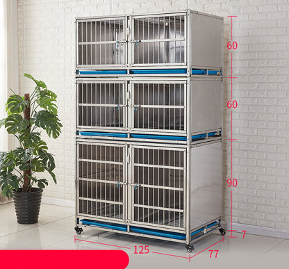 PG-0402   125  Three layers & six Rooms Veterinary Stainless Steel Dog Kennel Cages Equipment Animal Cages