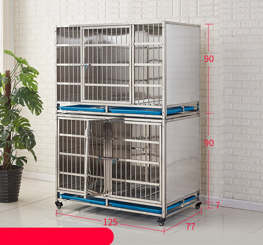 PG-0406   125  Two layers & Three Rooms Veterinary Stainless Steel Dog Kennel Cages Equipment Animal Cages