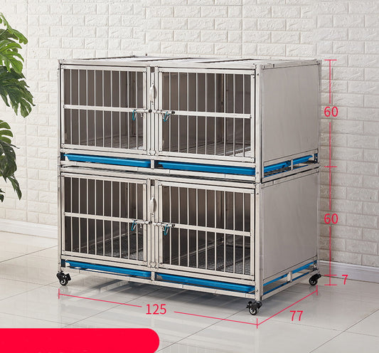 PG-0409   125  Two layers & Four Rooms Veterinary Stainless Steel Dog Kennel Cages Equipment Animal Cages