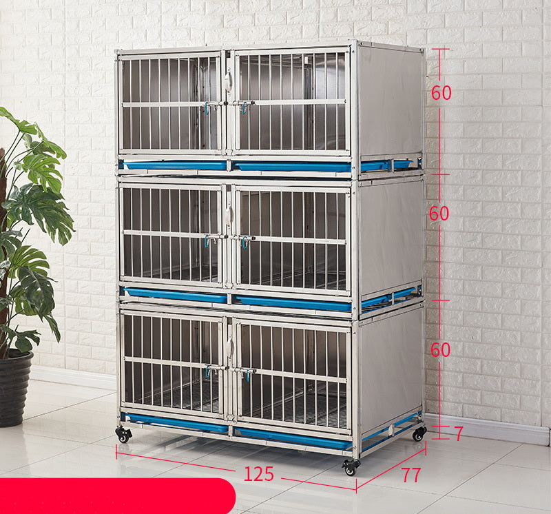 PG-0404   125  Three layers & six Rooms Veterinary Stainless Steel Dog Kennel Cages Equipment Animal Cages