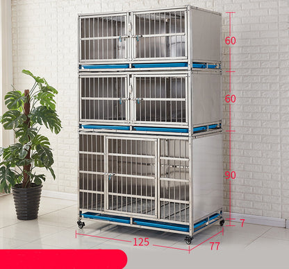 PG-0403   125  Three layers & five Rooms Veterinary Stainless Steel Dog Kennel Cages Equipment Animal Cages