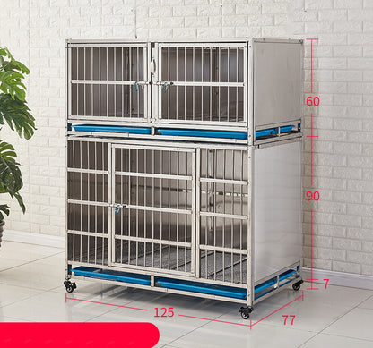 PG-0408   125  Two layers & Three Rooms Veterinary Stainless Steel Dog Kennel Cages Equipment Animal Cages