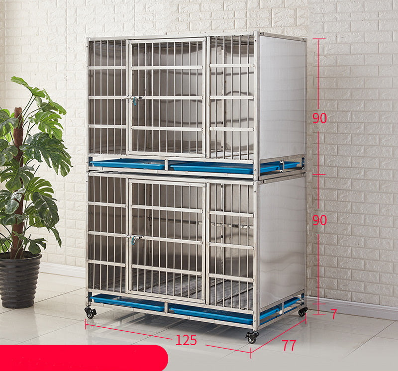 PG-0413   125C  double decks & Two Rooms Veterinary Stainless Steel Dog Kennel Cages Equipment Animal Cages