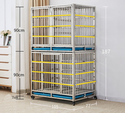 PG-0437   105  Two-deck & Three Rooms Veterinary Stainless Steel Dog Kennel Cages Equipment Animal Cages