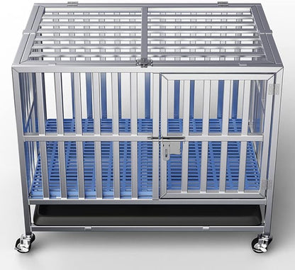 PG-0355   Assembly & Plastic backing plate Stainless Steel Dog Crate Pet Kennel Foldable Dog Kennels Dog Cage Pet Playpen with Lockable Wheel