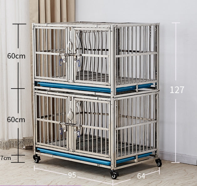 PG-0370 95 Gaiola dupla e quatro quartos Gaiola para cães de aço inoxidável Gaiola mãe Gaiola hospitalar gaiola combinada gaiola de isolamento Gaiola adotiva Gaiola de exibição Gaiola adotiva para loja de animais de estimação 