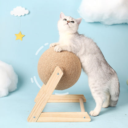 “L” Cat scratching board Cat toy Wooden cat scratching ball grinding claw hand wrapped sword rope cat climbing frame durable cat scratching post