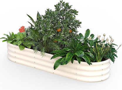 PG-0229  Garden Bed Kit   6N1-8 inch Oval Metal Planter Box for Vegetables, Rubber Strip Edging and Weed Barrier Included