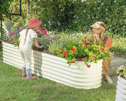 PG-0237  Garden Bed Kits, 11" Tall Oval Modular Metal Raised Planter Bed for Vegetables Flowers Patio Ground Planter Box