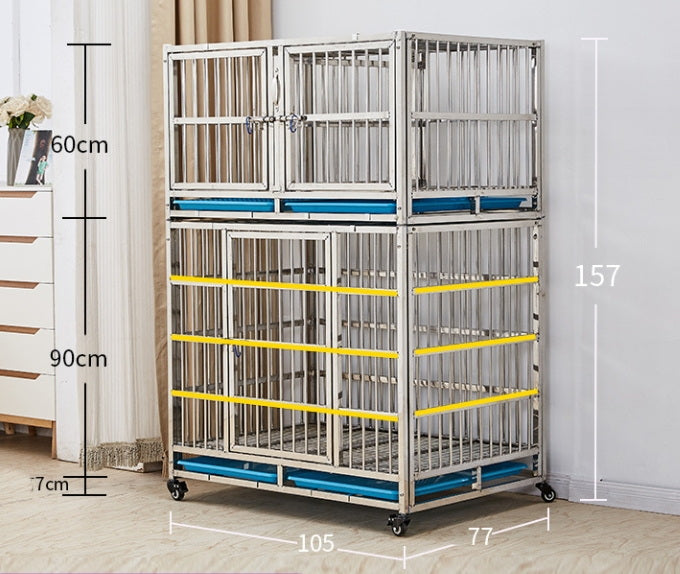 PG-0438   105A  Two-deck & Three Rooms Veterinary Stainless Steel Dog Kennel Cages Equipment Animal Cages