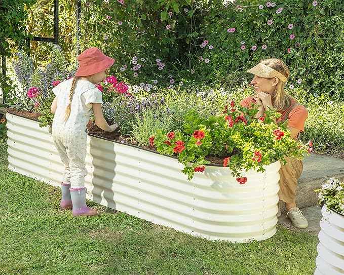 PG-0230  Garden Bed Kit   9N1-8 inch Oval Metal Planter Box for Vegetables, Rubber Strip Edging and Weed Barrier Included