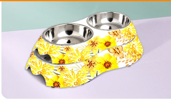 Melamine Yellow Flowers Food Double Bowls